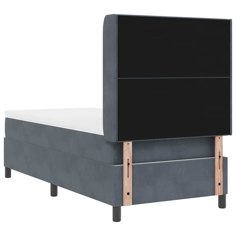 Pat cu arcuri cu headboard Gri închis 90 x 190 cm Catifea