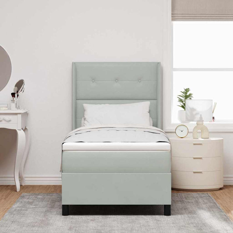 Pat cu arcuri cu headboard Gri deschis 90 x 200 cm Catifea