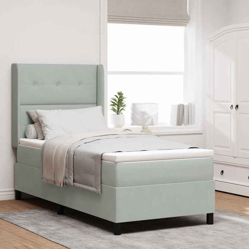 Pat cu arcuri cu headboard Gri deschis 100 x 200 cm Catifea