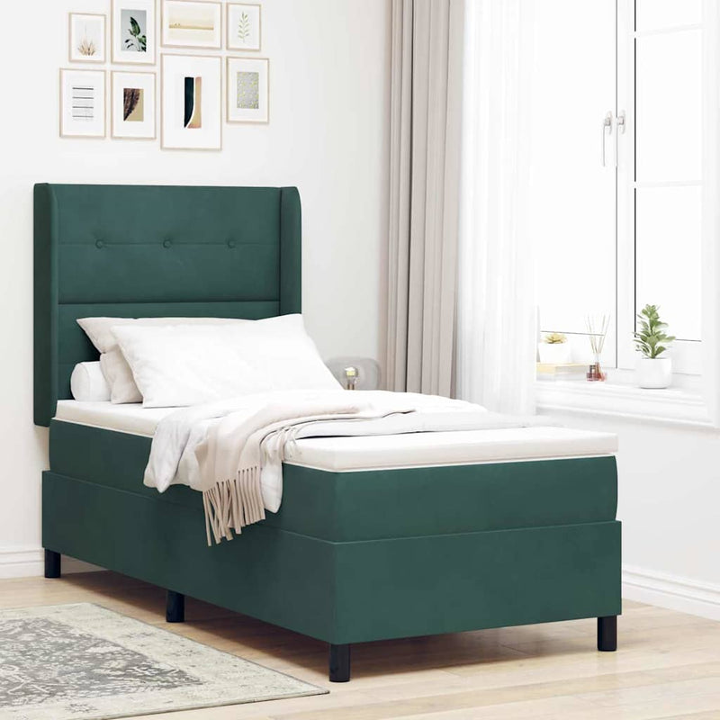 Pat cu arcuri cu headboard Verde închis 100 x 200 cm Catifea