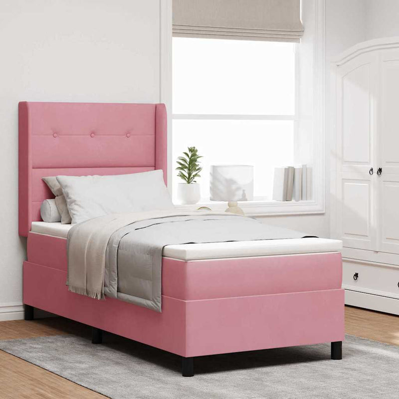 Pat cu arcuri cu headboard Roz 100 x 200 cm Catifea