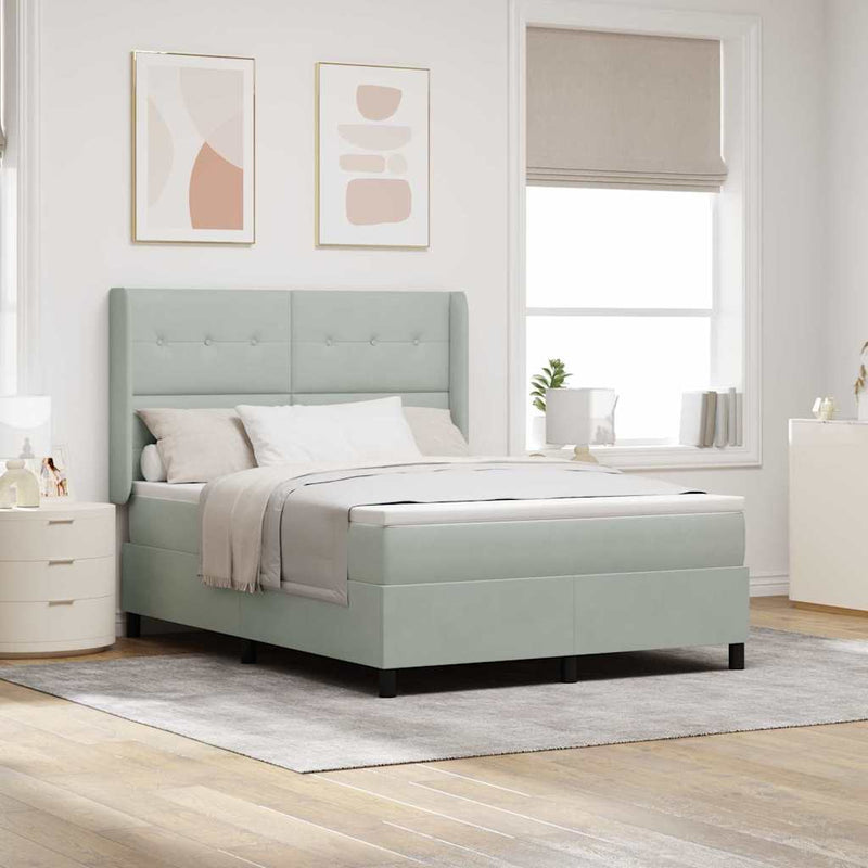 Pat cu arcuri cu headboard Gri deschis 140 x 190 cm Catifea