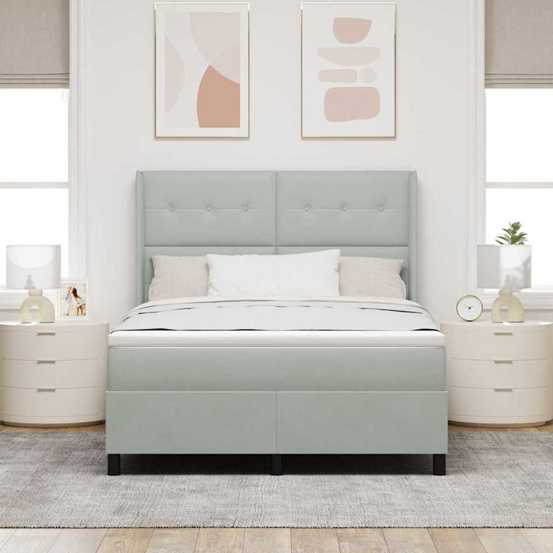Pat cu arcuri cu headboard Gri deschis 140 x 190 cm Catifea