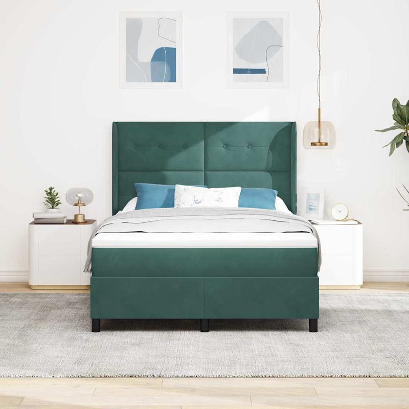 Pat cu arcuri cu headboard Verde închis 140 x 190 cm Catifea
