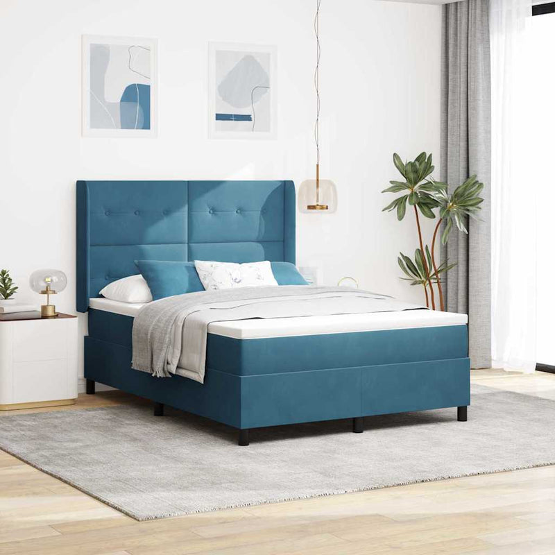 Pat cu arcuri cu headboard albastru 140 x 190 cm Catifea