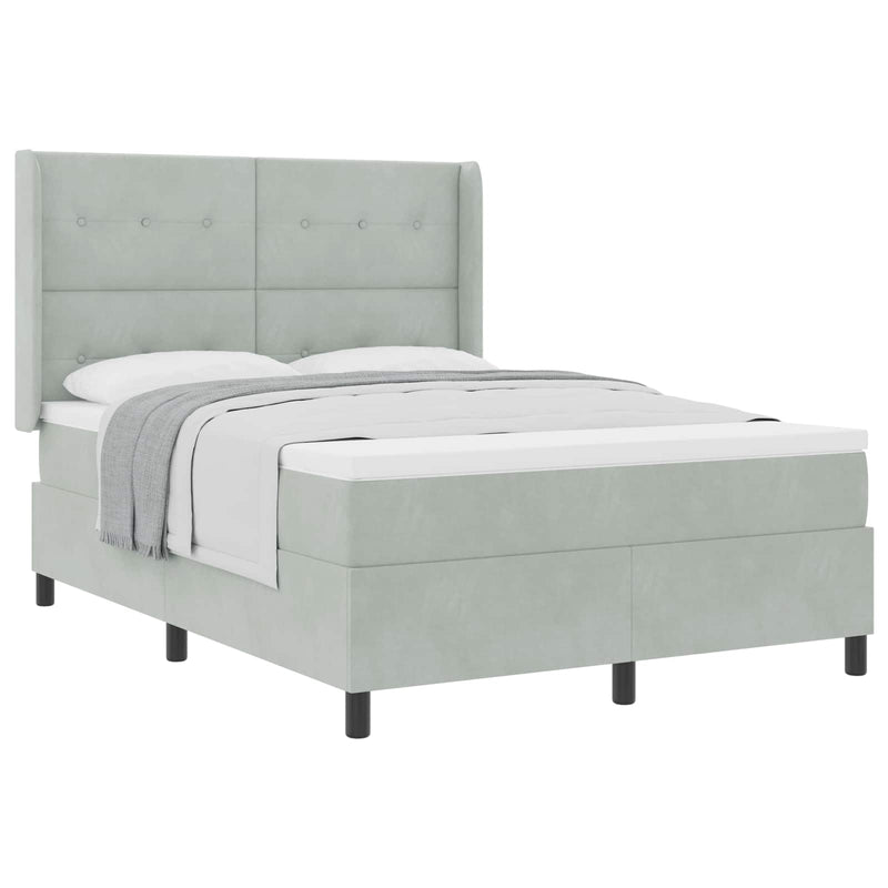 Pat cu arcuri cu headboard Gri deschis 140 x 200 cm Catifea