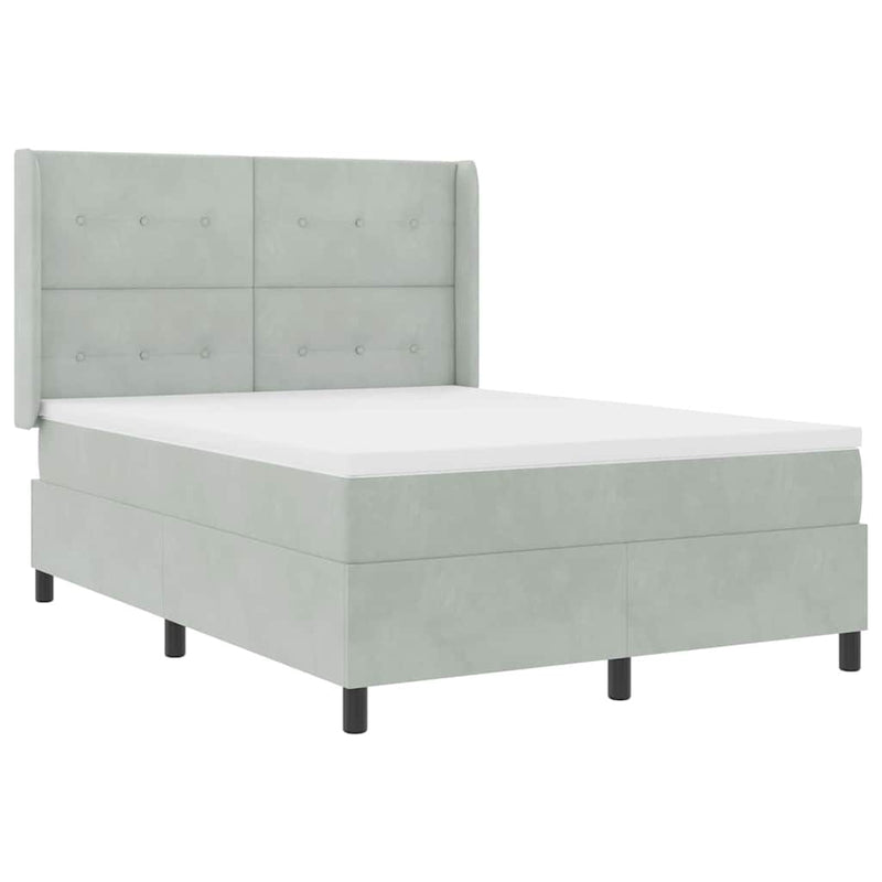 Pat cu arcuri cu headboard Gri deschis 140 x 200 cm Catifea