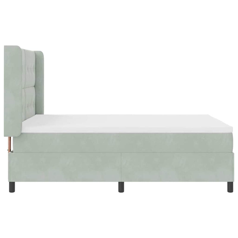 Pat cu arcuri cu headboard Gri deschis 140 x 200 cm Catifea