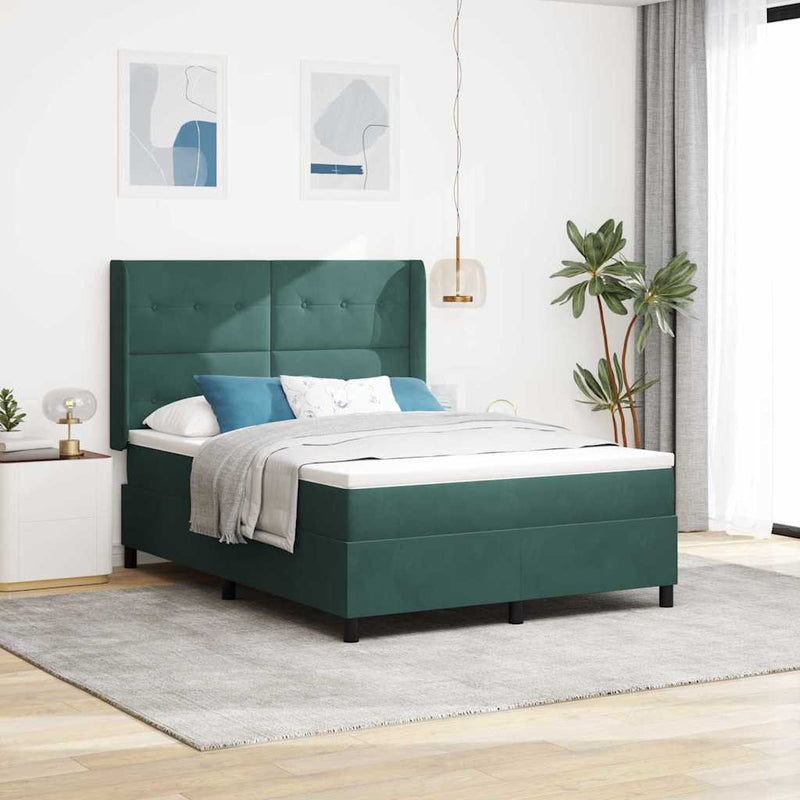 Pat cu arcuri cu headboard Verde închis 140 x 200 cm Catifea