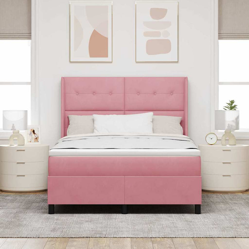 Pat cu arcuri cu headboard Roz 140 x 200 cm Catifea