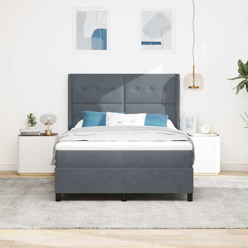Pat cu arcuri cu headboard Gri închis 160 x 200 cm Catifea