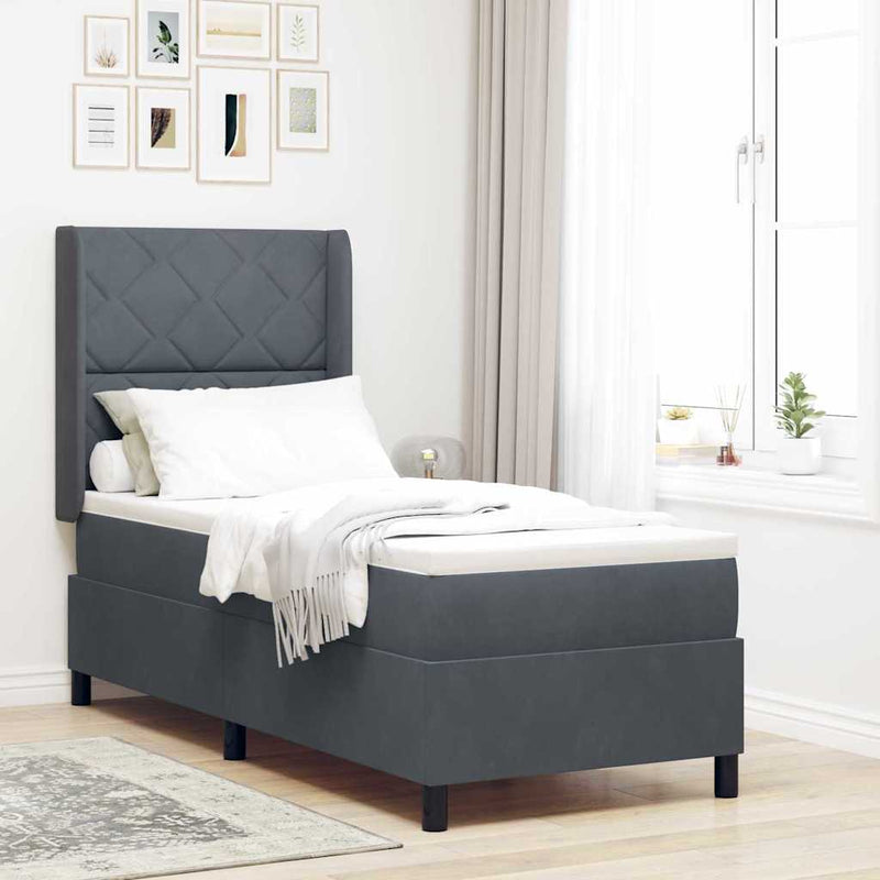 Pat cu arcuri cu headboard Gri închis 80 x 200 cm Catifea