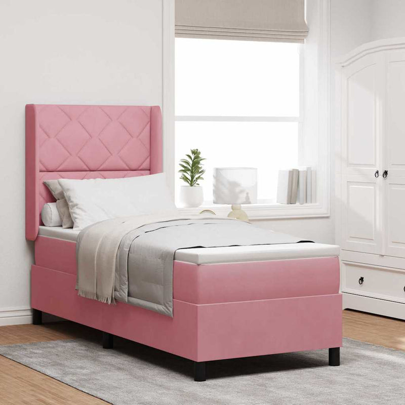 Pat cu arcuri cu headboard Roz 80 x 200 cm Catifea