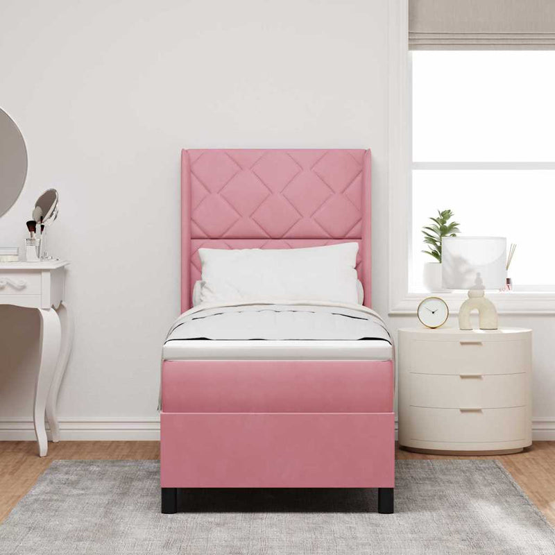 Pat cu arcuri cu headboard Roz 80 x 200 cm Catifea