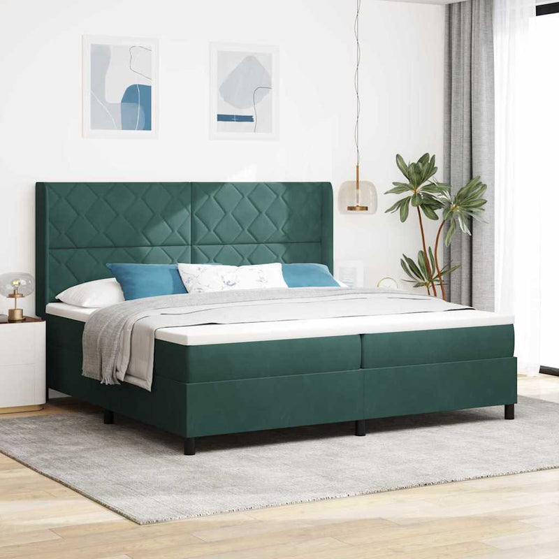 Pat cu arcuri cu headboard Verde închis 200 x 200 cm Catifea