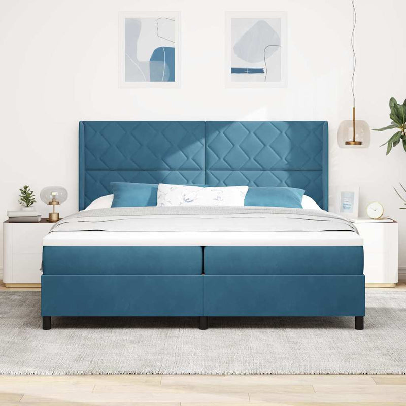 Pat cu arcuri cu headboard albastru 200 x 200 cm Catifea