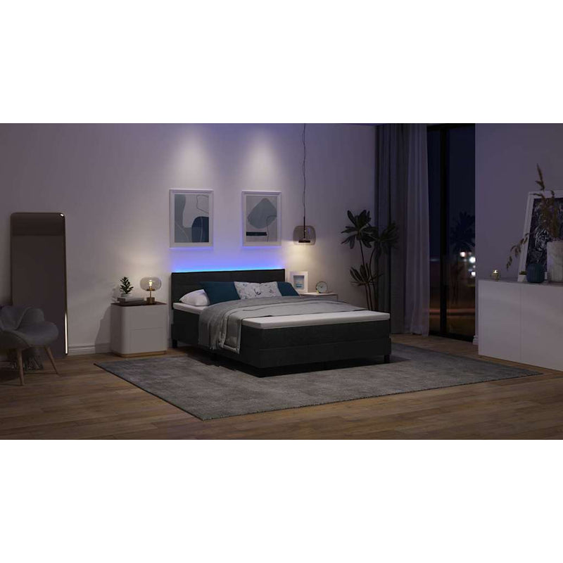 Pat cu arcuri cu benzi LED Negru 140 x 190 cm țesătură