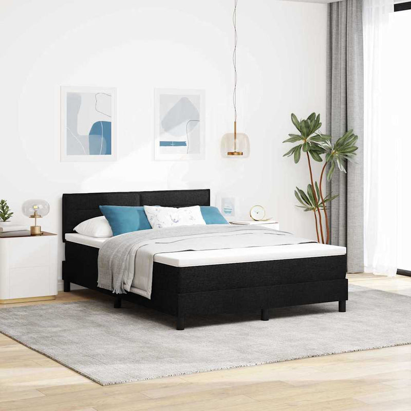 Pat cu arcuri cu benzi LED Negru 140 x 190 cm țesătură