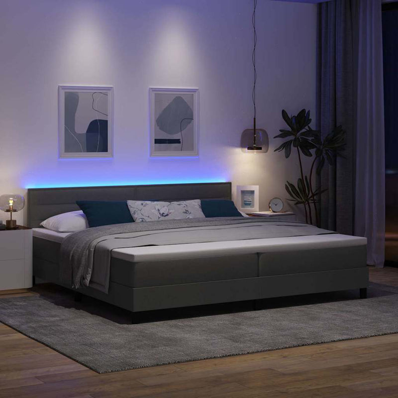 Pat cu arcuri cu benzi LED Gri închis 200 x 200 cm țesătură