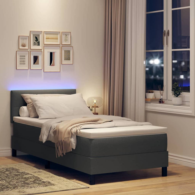 Pat cu arcuri cu benzi LED Gri închis 80 x 200 cm țesătură