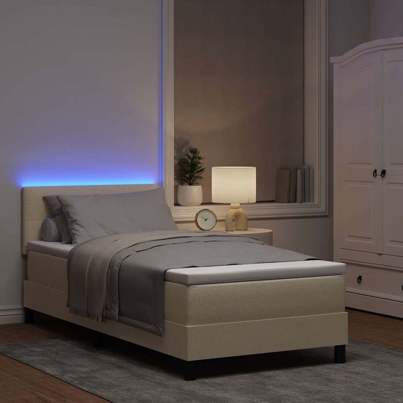 Pat cu arcuri cu pernă cu benzi LED Crem 80 x 200 cm țesătură