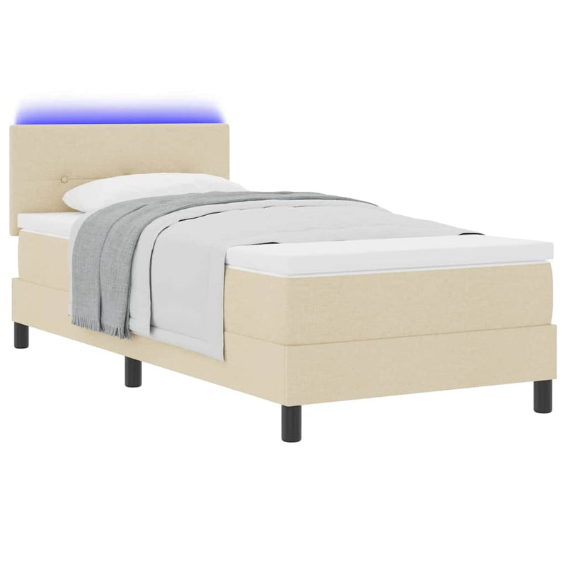 Pat cu arcuri cu pernă cu benzi LED Crem 80 x 200 cm țesătură