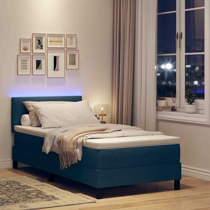 Pat cu arcuri cu benzi LED albastru 100 x 200 cm țesătură