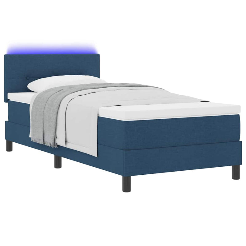 Pat cu arcuri cu benzi LED albastru 100 x 200 cm țesătură