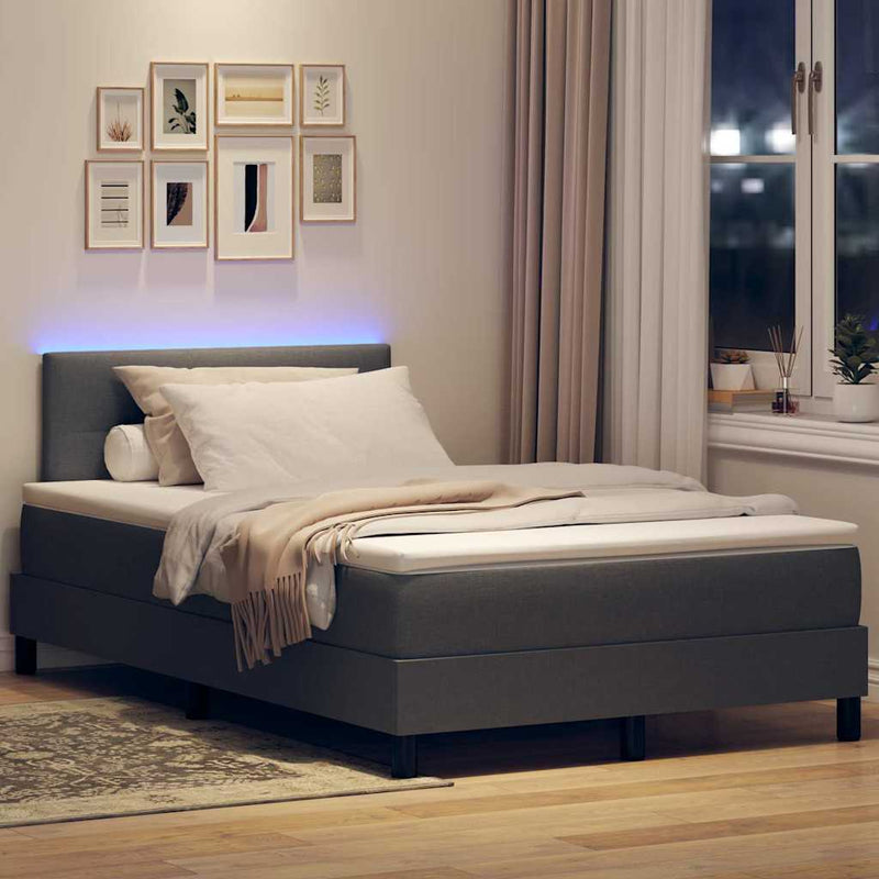 Pat cu arcuri cu benzi LED Gri închis 120 x 190 cm țesătură