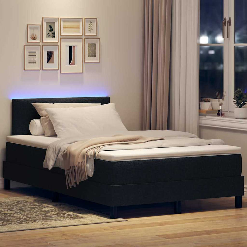 Pat cu arcuri cu benzi LED Negru 120 x 190 cm țesătură