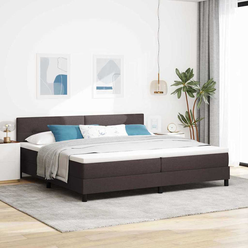 Pat cu arcuri cu benzi LED Maro închis 200 x 200 cm țesătură