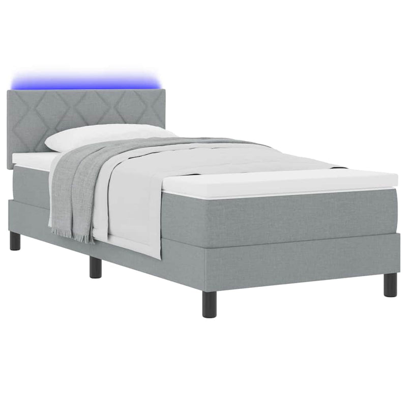 Pat cu arcuri cu benzi LED Gri deschis 100 x 200 cm țesătură
