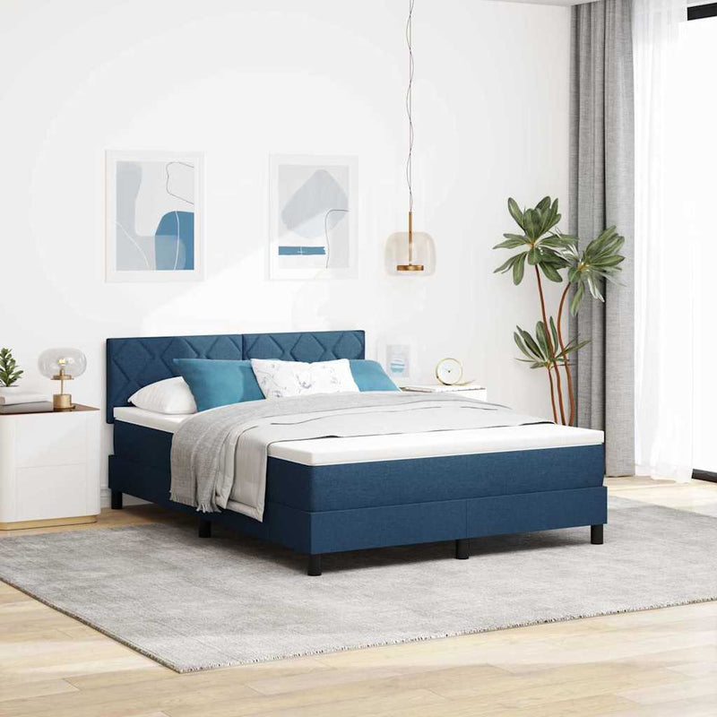 Pat cu arcuri cu benzi LED albastru 140 x 190 cm țesătură