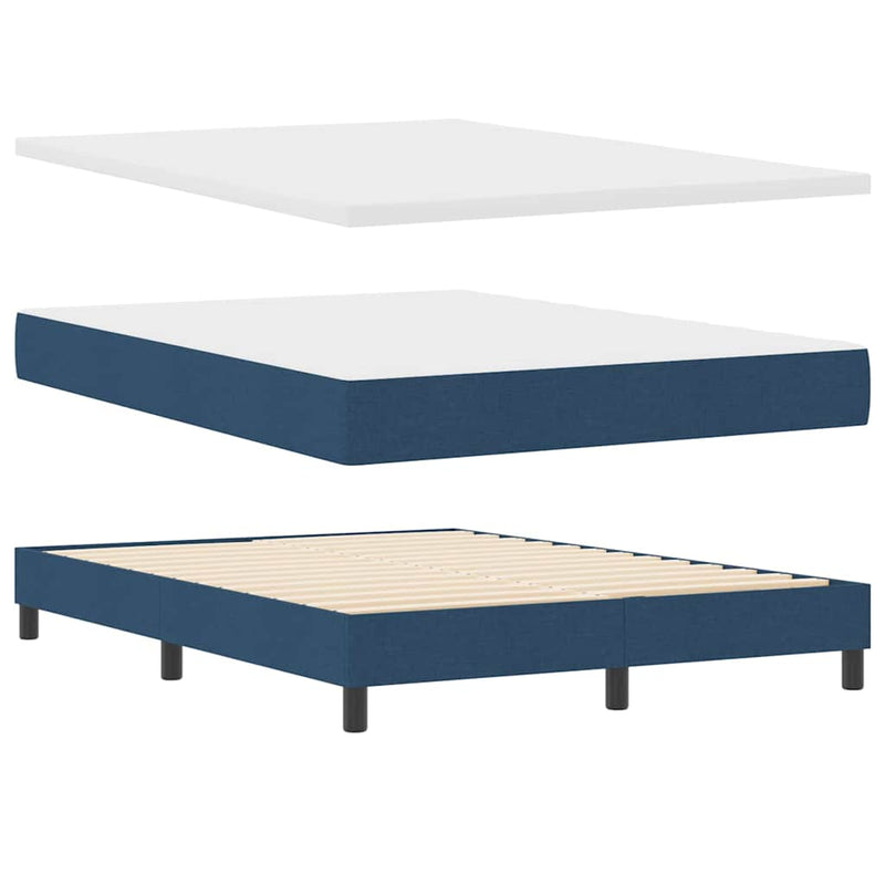 Pat cu arcuri cu benzi LED albastru 140 x 190 cm țesătură