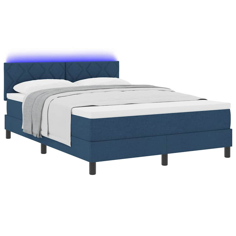 Pat cu arcuri cu benzi LED albastru 140 x 190 cm țesătură