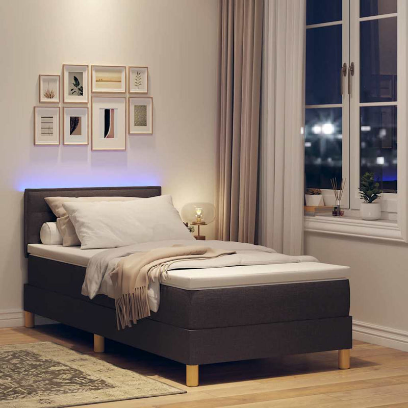 Pat cu arc LED cu benzi LED Maro închis 90 x 190 cm țesătură