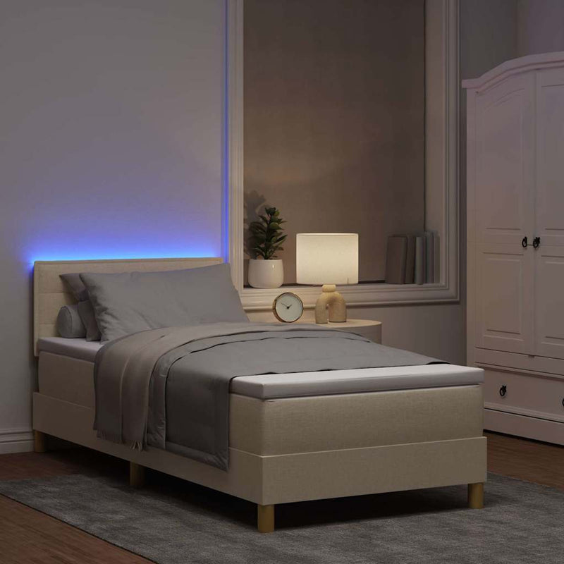 Pat cu arc LED cu benzi LED Crem 100 x 200 cm țesătură