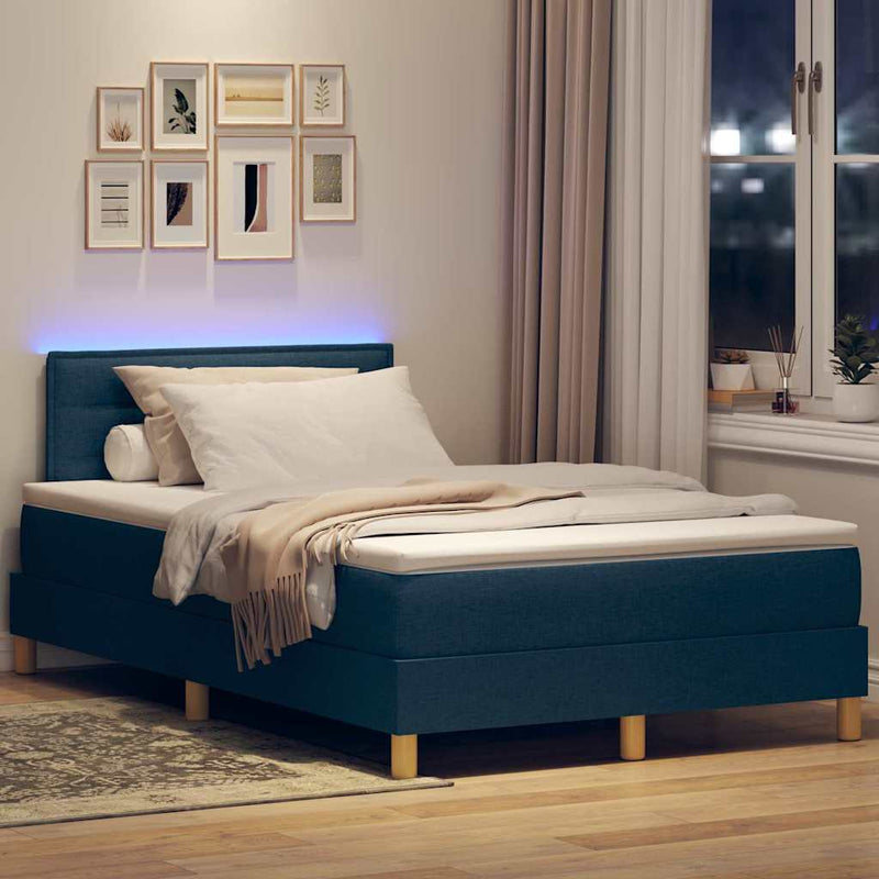 Pat cu arc LED cu headboard albastru 120 x 190 cm țesătură