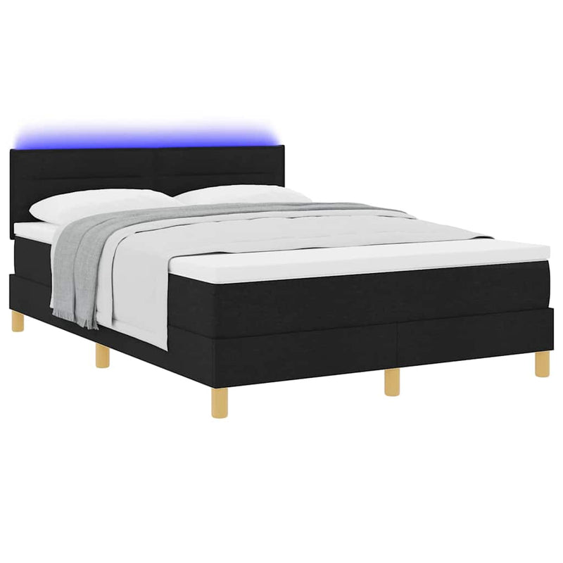 Pat cu arc LED cu benzi LED Negru 140 x 190 cm țesătură