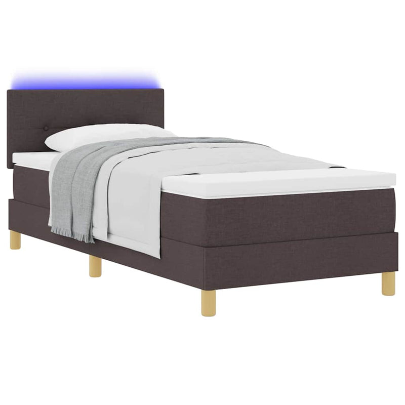 Pat cu arc LED cu benzi LED Maro închis 90 x 190 cm țesătură