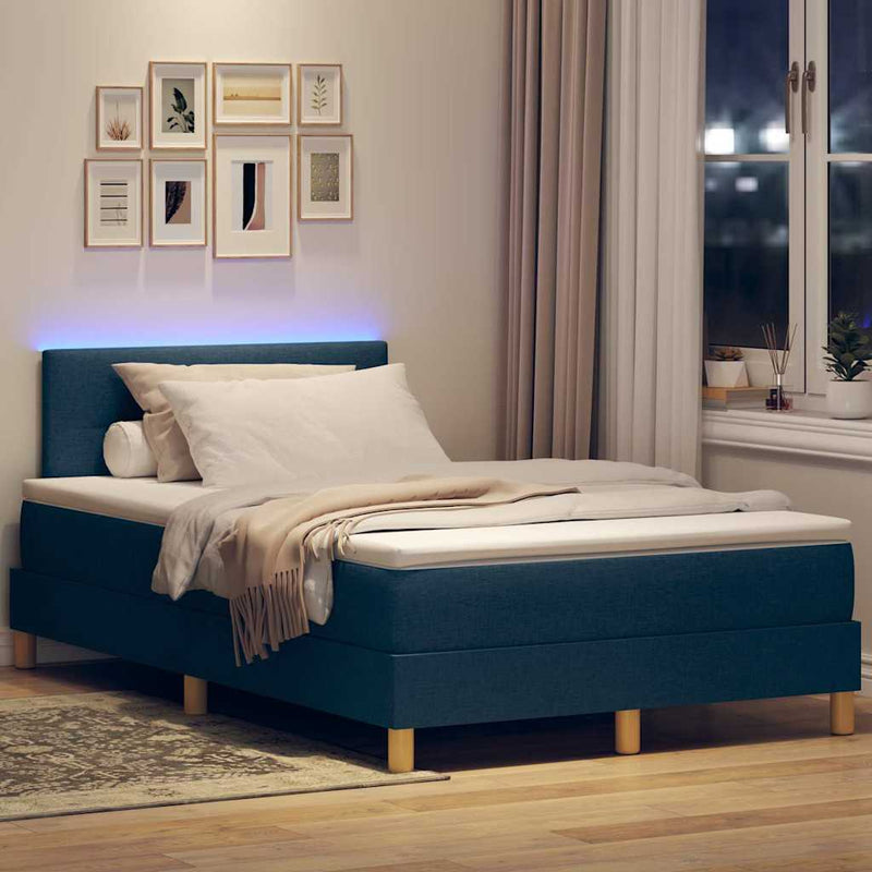 Pat cu arc LED cu headboard albastru 120 x 190 cm țesătură