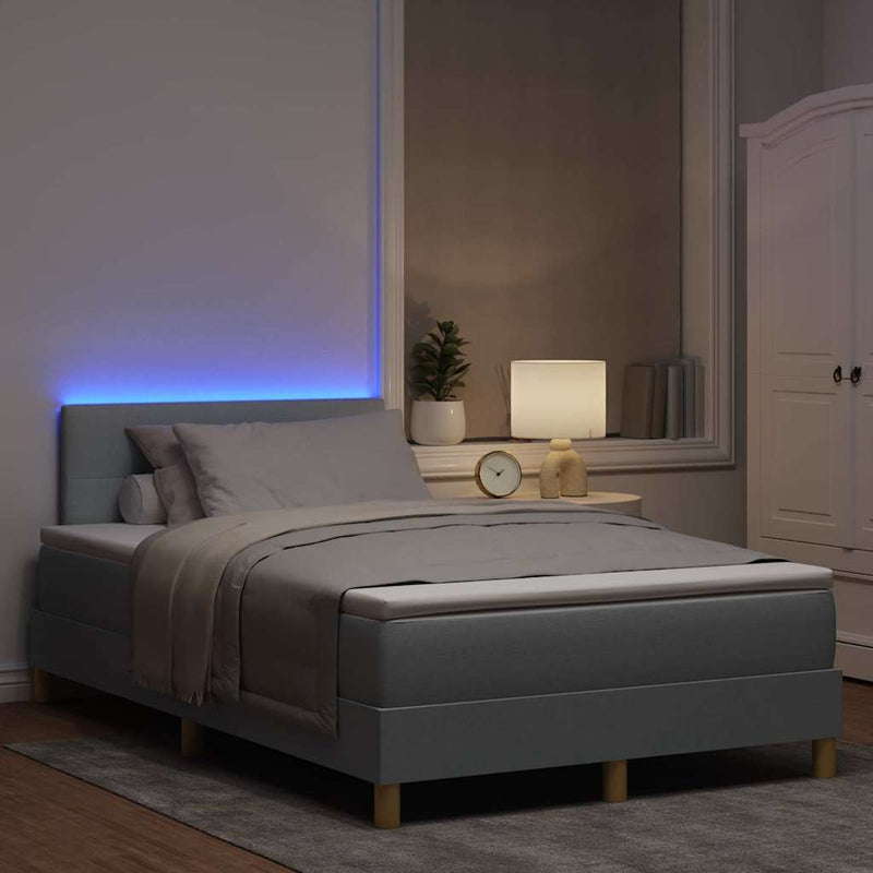 Pat cu arc LED cu benzi LED Gri deschis 120 x 200 cm țesătură