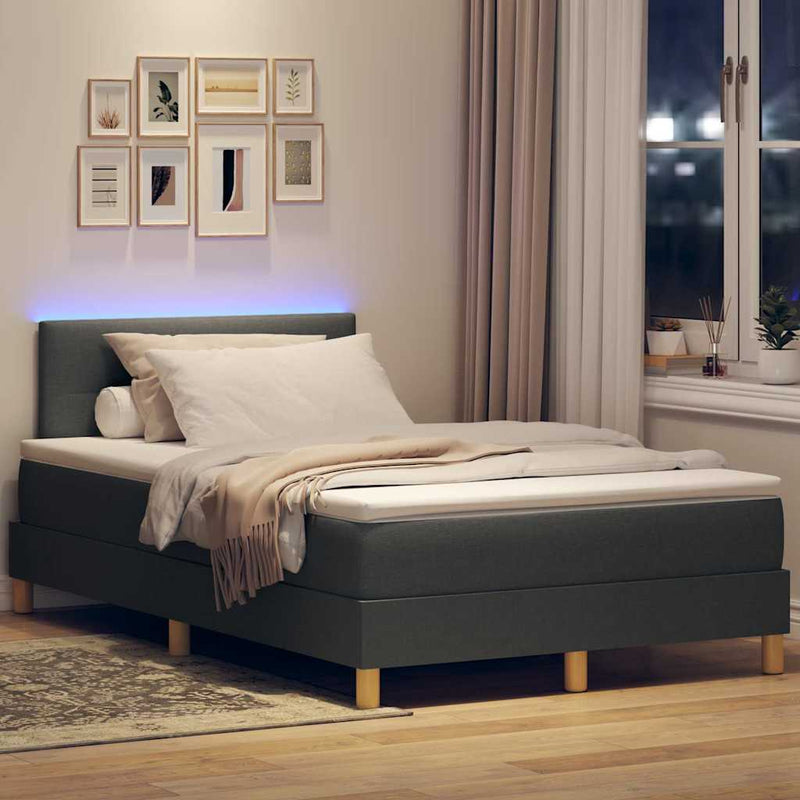 Pat cu arc LED cu benzi LED Gri închis 120 x 200 cm țesătură