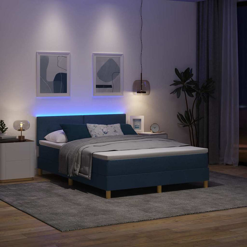 Pat cu arc LED cu benzi LED albastru 140 x 190 cm țesătură