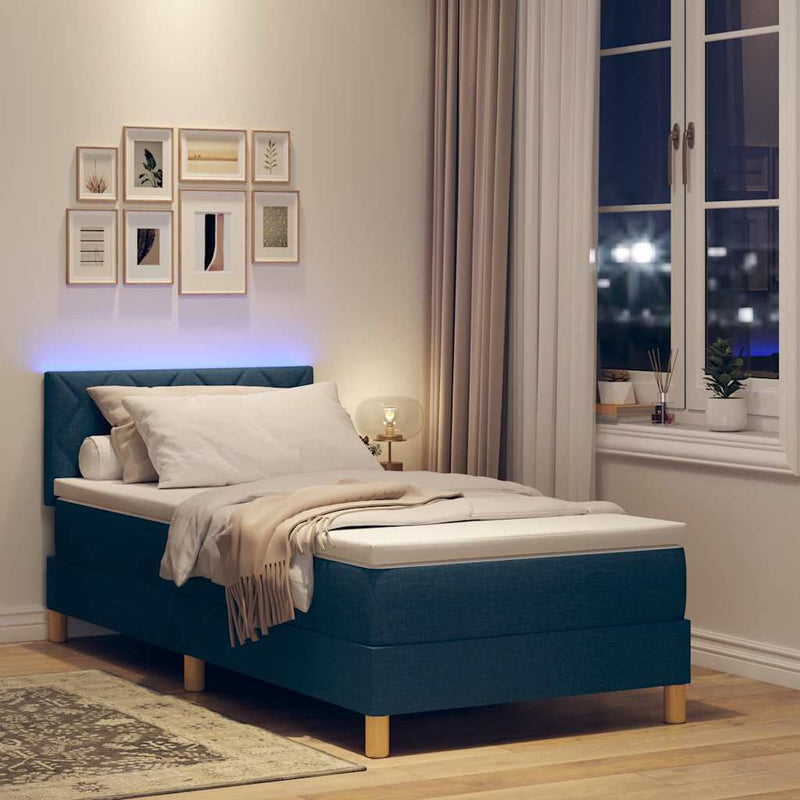 Pat cu arc LED cu headboard albastru 90 x 200 cm țesătură