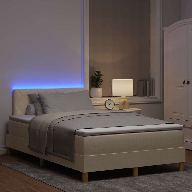 Pat cu arc LED cu pernă cu benzi LED Crem 120 x 190 cm țesătură