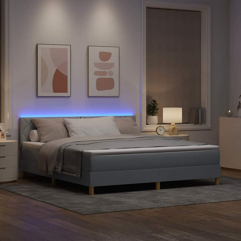 Pat cu arc LED cu benzi LED Gri deschis 180 x 200 cm țesătură