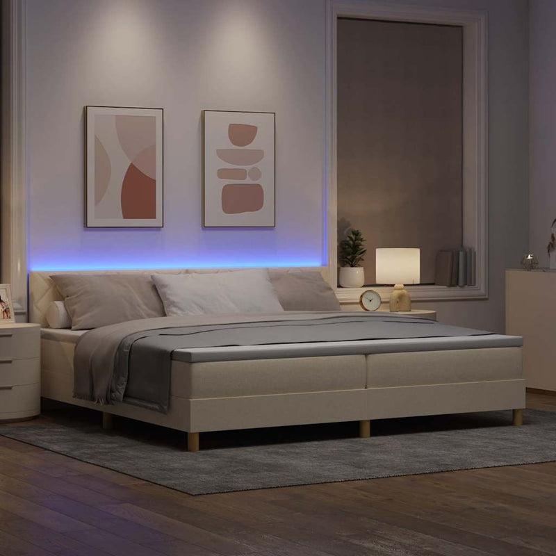 Pat cu arc LED cu headboard Crem 200 x 200 cm țesătură