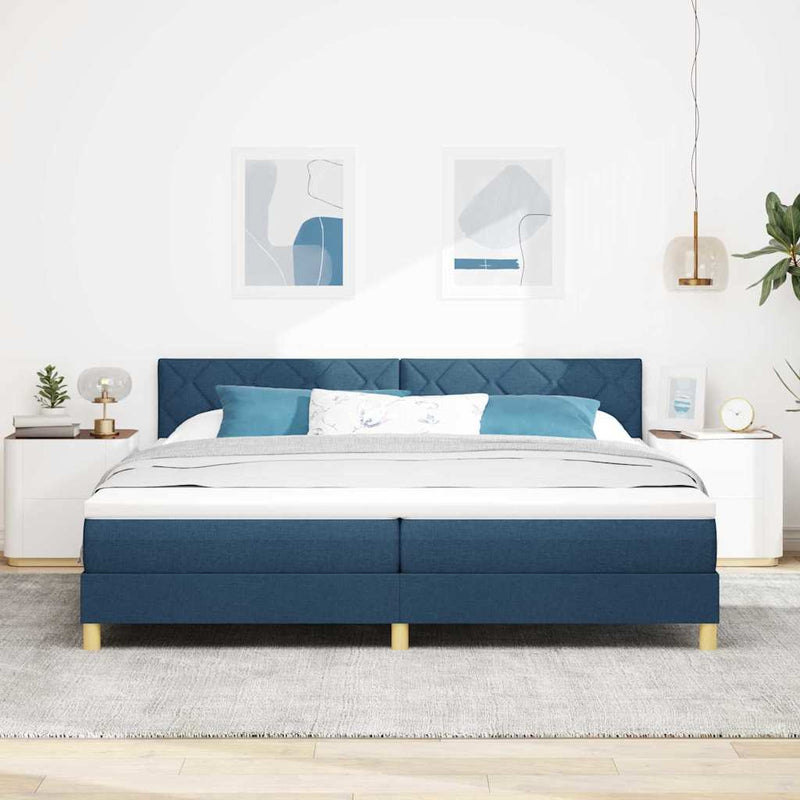Pat cu arc LED cu headboard albastru 200 x 200 cm țesătură