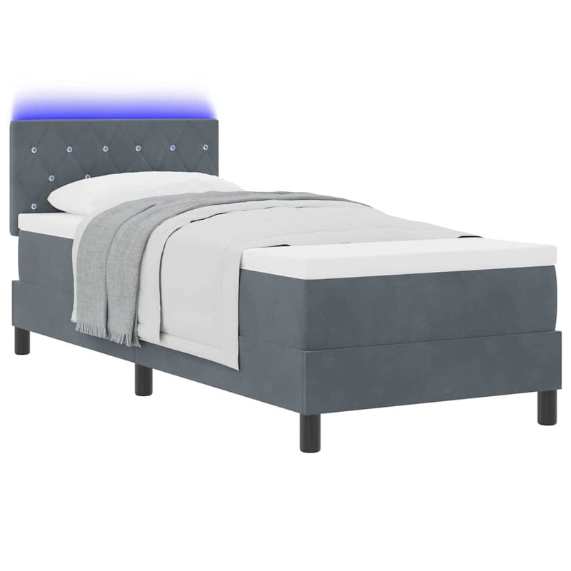 Pat cu arc LED cu headboard Gri închis 80 x 200 cm Catifea